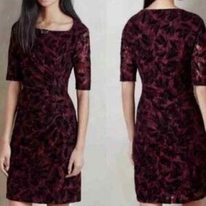 Maeve Anthropologie Dress Elorn Burgundy Black Lace Ruched Size 8